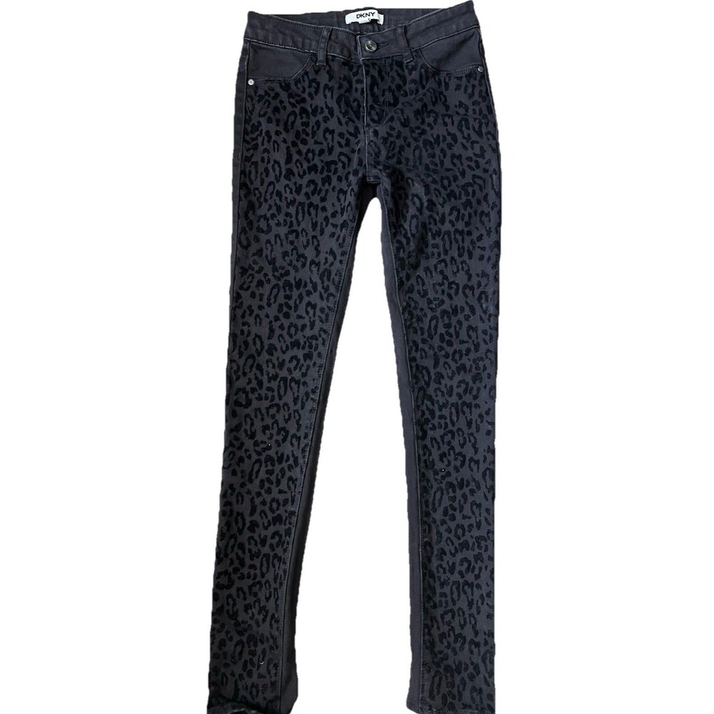 Girls DKNY Black Animal Print Stretch Jeans Size 14